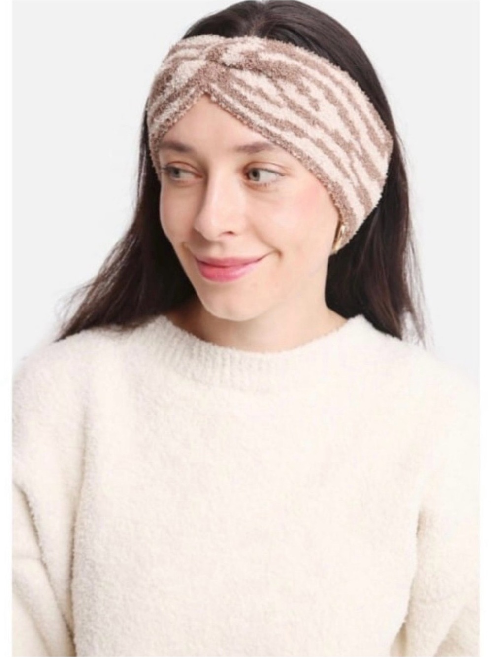 Comfy USA Plush Twist Headband in Beige and Cream
